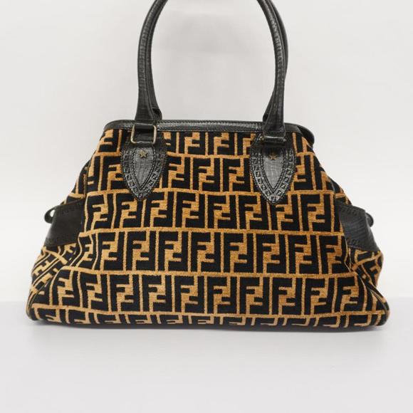 Fendi Tote Bag Zucca Leather Pile Brown Black Women's - Picture 13 of 13